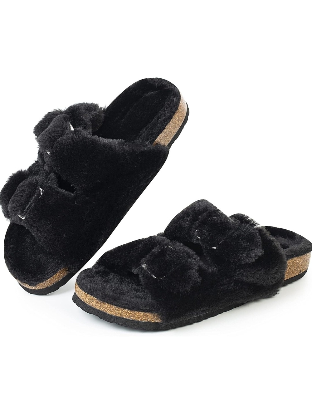 Faux Fur Slide Sandals in Black SIZE 9